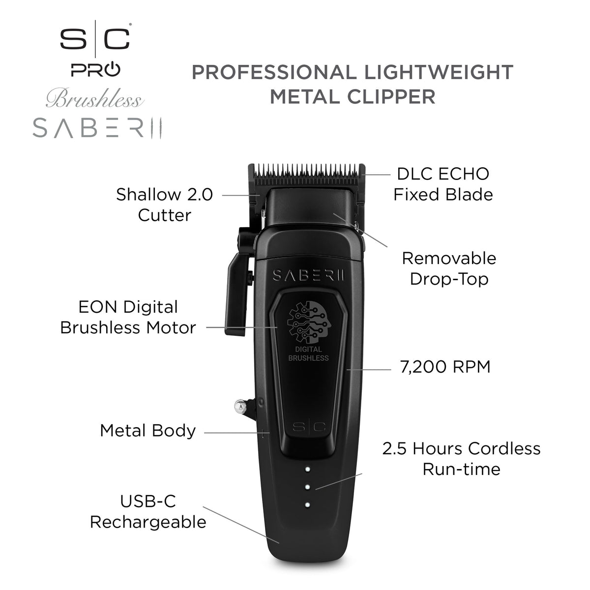 White Smoke STYLECRAFT Saber 2 Professional Cordless Hair Clipper, Black