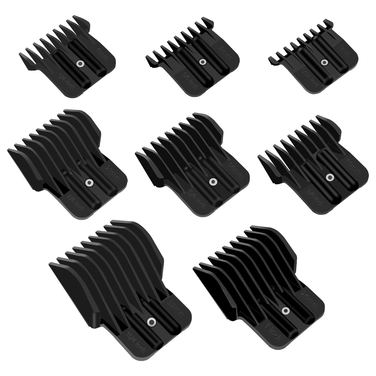 White Smoke 8 Pack Clipper Guards for Wahl Detailer & Andis T Outliner & BaByliss PRO, 1/32" to 11/4" Universal Hair Clipper Guards Set, Snap-on Blade Attachment Combs with Springs for Most Hair Clippers, Black