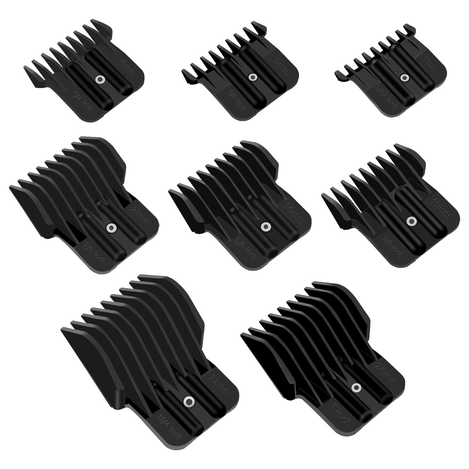 White Smoke 8 Pack Clipper Guards for Wahl Detailer & Andis T Outliner & BaByliss PRO, 1/32" to 11/4" Universal Hair Clipper Guards Set, Snap-on Blade Attachment Combs with Springs for Most Hair Clippers, Black