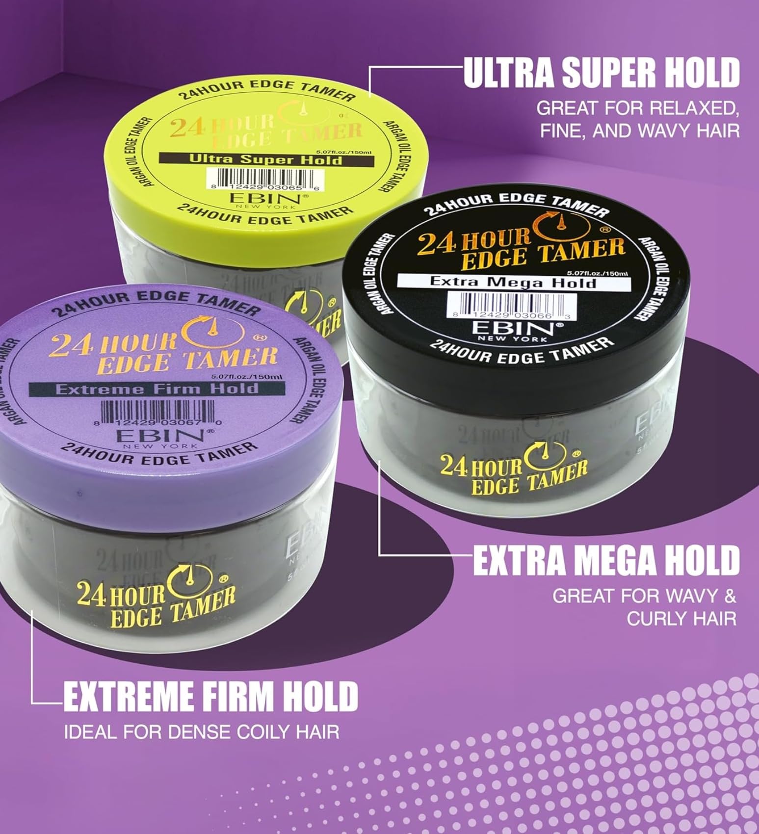 Medium Purple 24 Hour Argan Oil Edge Tamer Refresh (8.25oz/ 250ml, Acai Berry) | Extreme Firm Hold, Smooths & Tames Frizz | No Flaking or Drying | High Shine, Long Lasting, All Hair Types, Styling Gel.