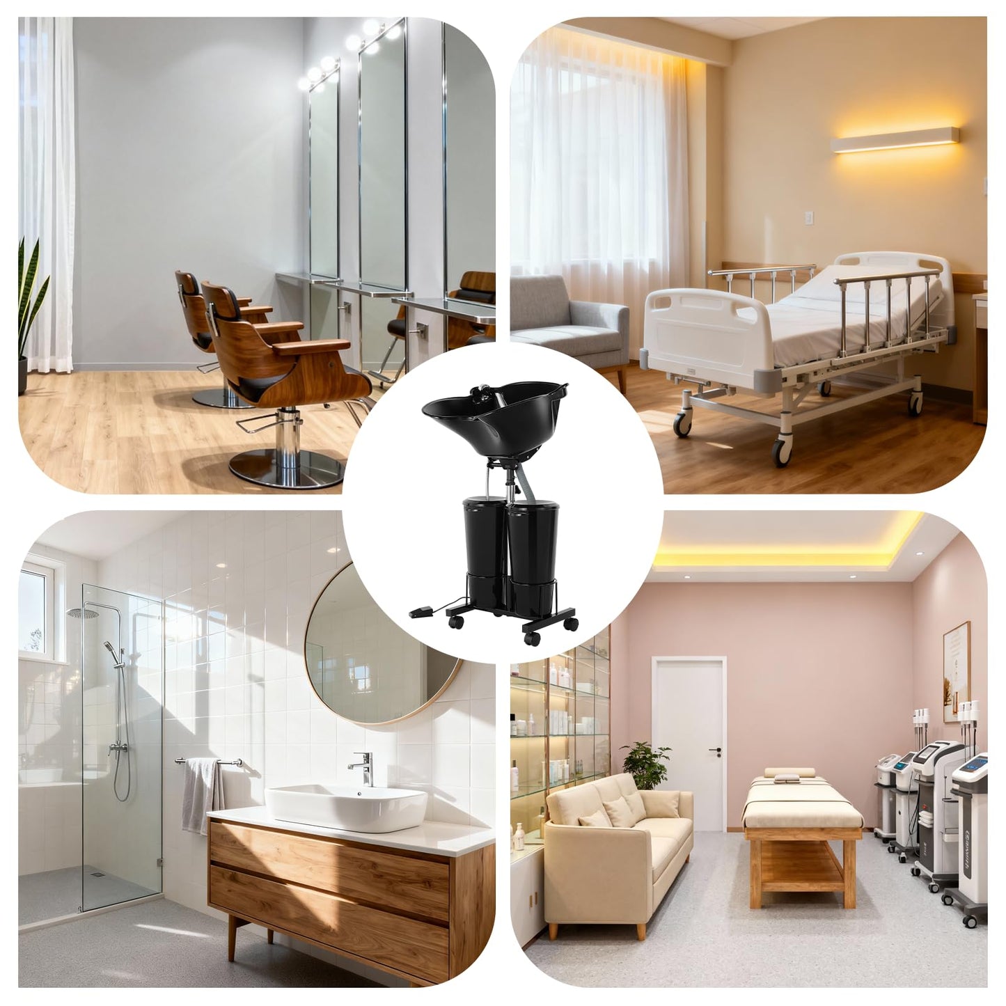 White Smoke Portable Shampoo Bowl Unit Height Adjustable with 2 Bucket Hair Washing Station with Electric Pump and Drain Hoses, 270 Degree Rotation of Shampoo Basin Barber and Stylist Hair Salon Accessories