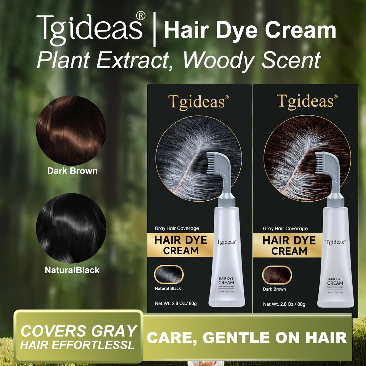 Black Tgideas Hair Dye Comb Root Touch Up, Ammonia Free Gray Coverage, Dark Brown