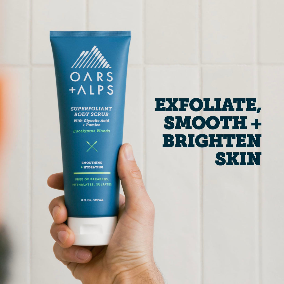 Light Gray Oars + Alps Exfoliating Body Scrub, Mens Glycolic Acid Scrub, 1pk, 8oz