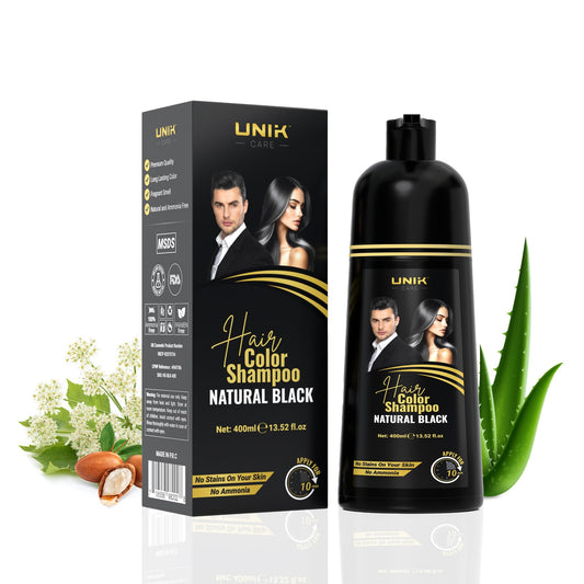 White Smoke UNIK Care Hair Dye Shampoo 400ml – 3 in 1 Natural Colour Shampoo for Grey Hair – Ammonia-Free Hair Dye for Women & Men (Natural Black)