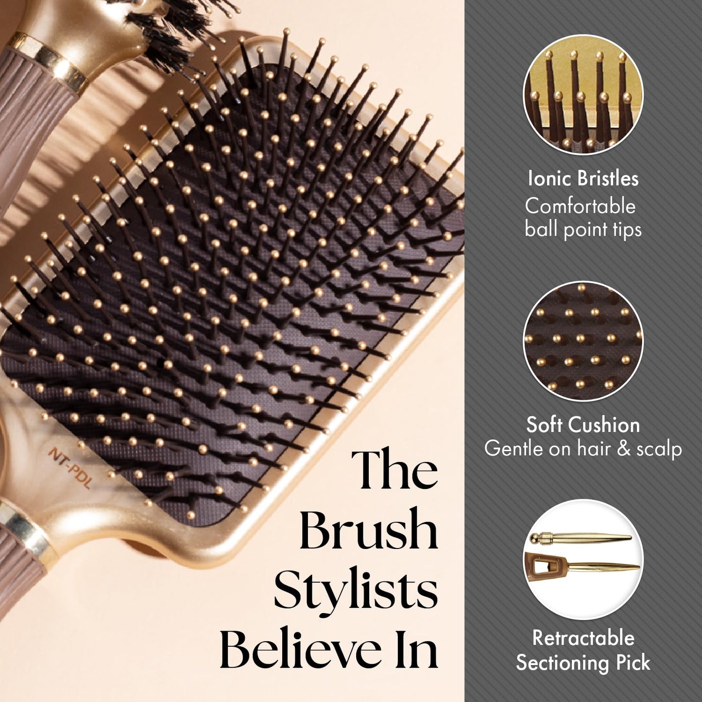 Dim Gray Olivia Garden Ceramic + Ion NanoThermic Styler Hair Brush - Daily Styling for All Hair Types - With Retractable Sectioning Pick, 3-PC Bag (S9R, VTS, PDL)