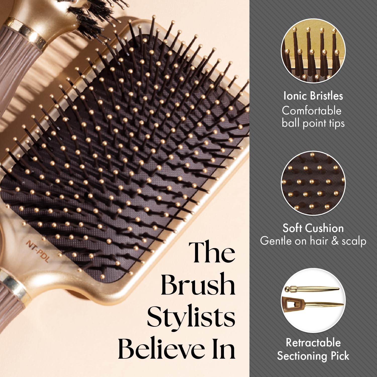 Dim Gray Olivia Garden Ceramic + Ion NanoThermic Styler Hair Brush - Daily Styling for All Hair Types - With Retractable Sectioning Pick, 3-PC Bag (S9R, VTS, PDL)