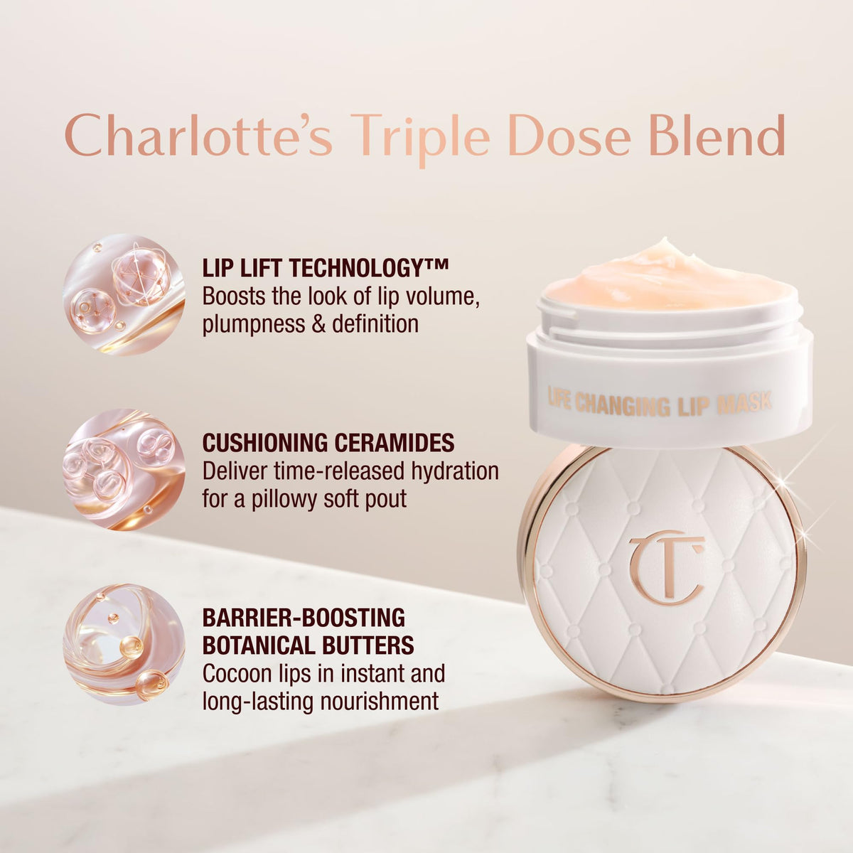 Light Gray Charlotte Tilbury Life Changing Lip Mask - Multi-Purpose Plumping Mask to Smooth, Hydrate & Soften Dry Lips - Fragrance-Free with a Clear, Glassy Finish
