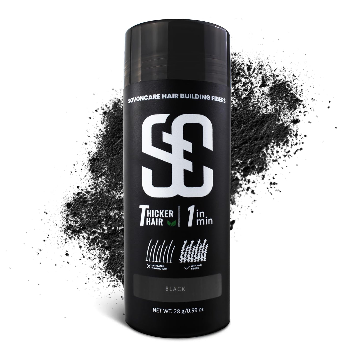 White Smoke SOVONCARE Hair Fibers for Thinning Hair, Black Hair Building Fibers for Bald Spots Undetectable & Natural, Conceals Hair Loss, Fill In Fine Hair Powder Hair Thicker Instantly for Women & Men 28g