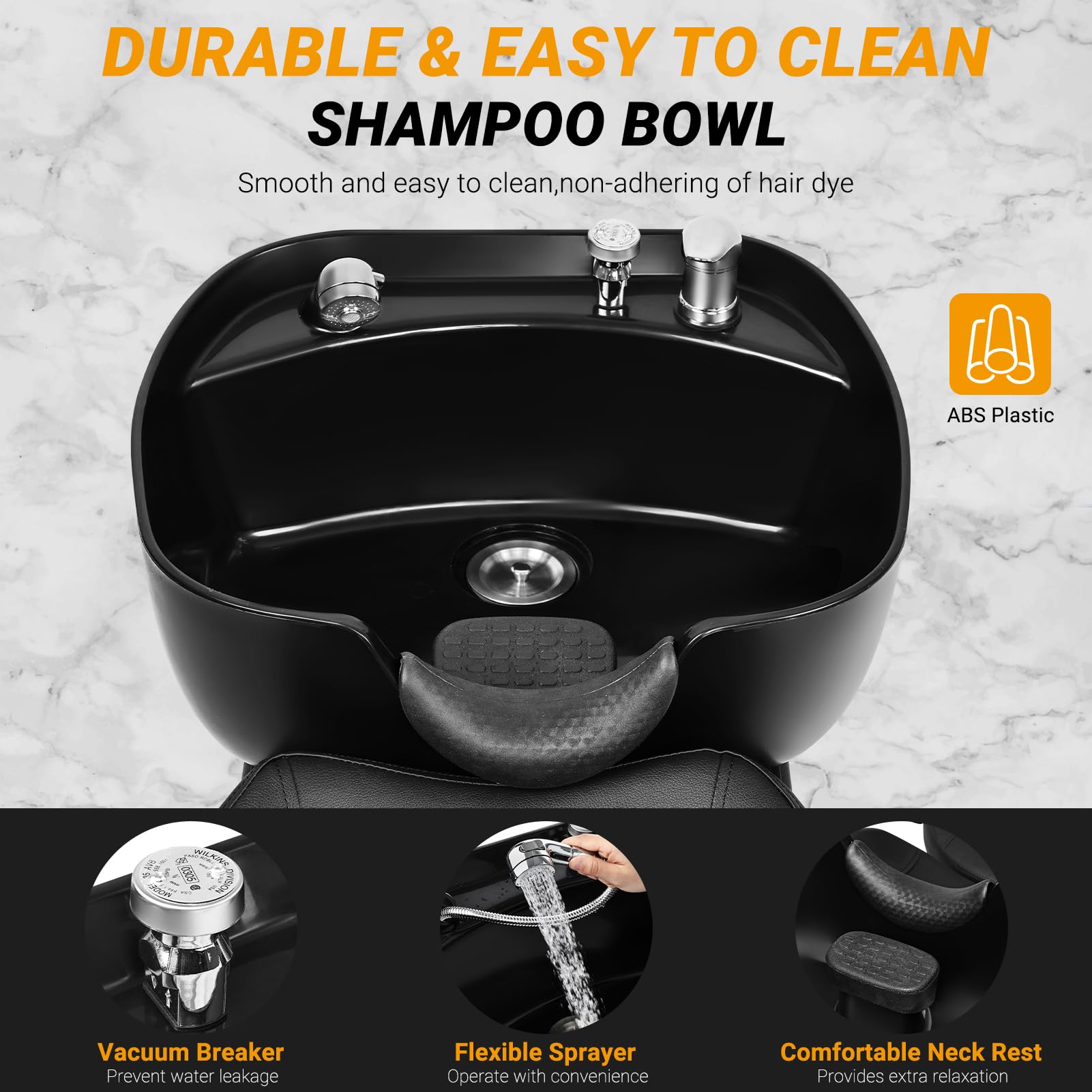 Black Shampoo Bowl and Chair Set for Salon,Seogwisam Backwash Barber Chair,ABS Plastic Shampoo Bowl Sink Unit w/Independent Footrest for Beauty Spa Barbershop