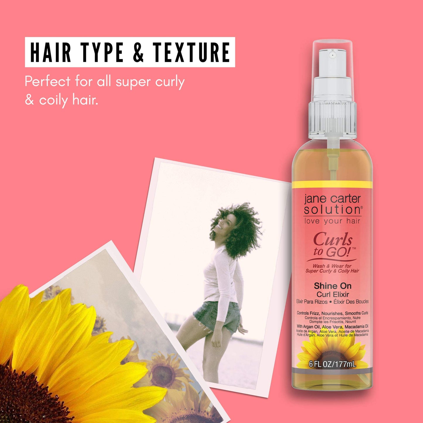 Light Coral Jane Carter Solution Curls to Go Shine On Curl Elixir (6oz) - Nourishing, Reduce Frizz