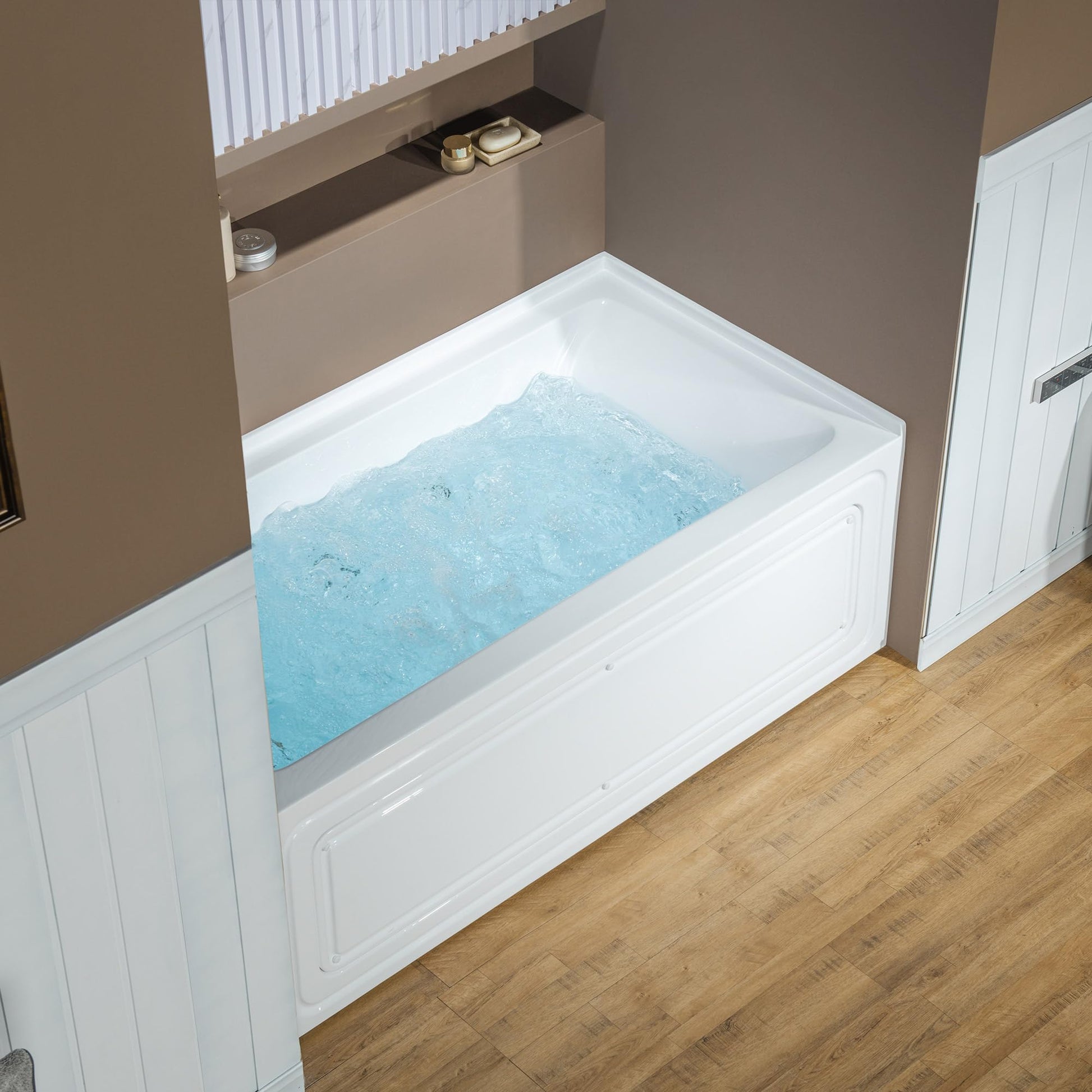 Dark Olive Green WOODBRIDGE 60" x 32" Alcove Acrylic Rectangular Whirlpool and Air Heated Tub in White with Left Drain, Matte Black Finish Trim and Drain Kit Included, DF606-L-MB02