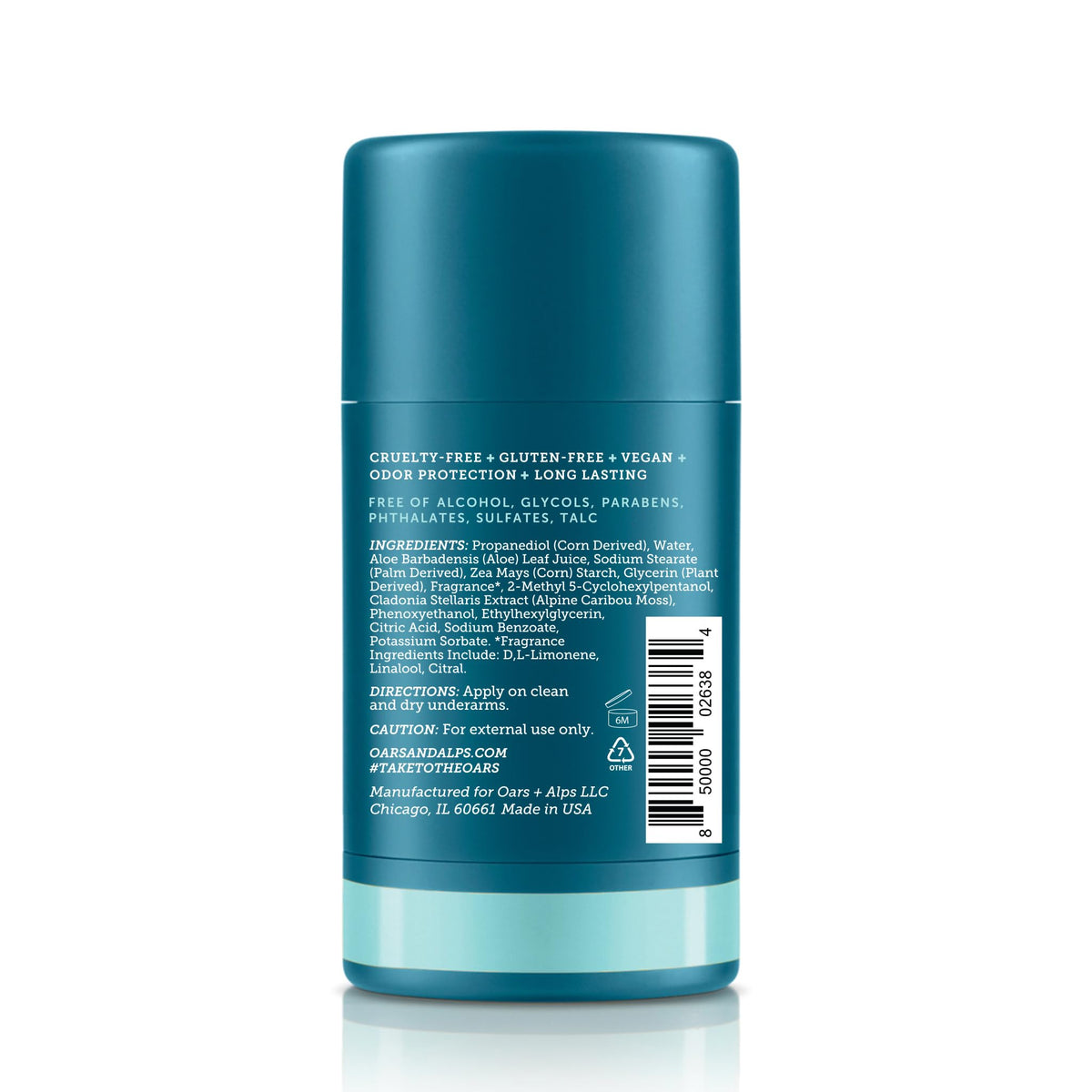 Dark Slate Gray Oars + Alps Aluminum Free Men's Deodorant, Clear + No Residue, 1pk, 2.6oz