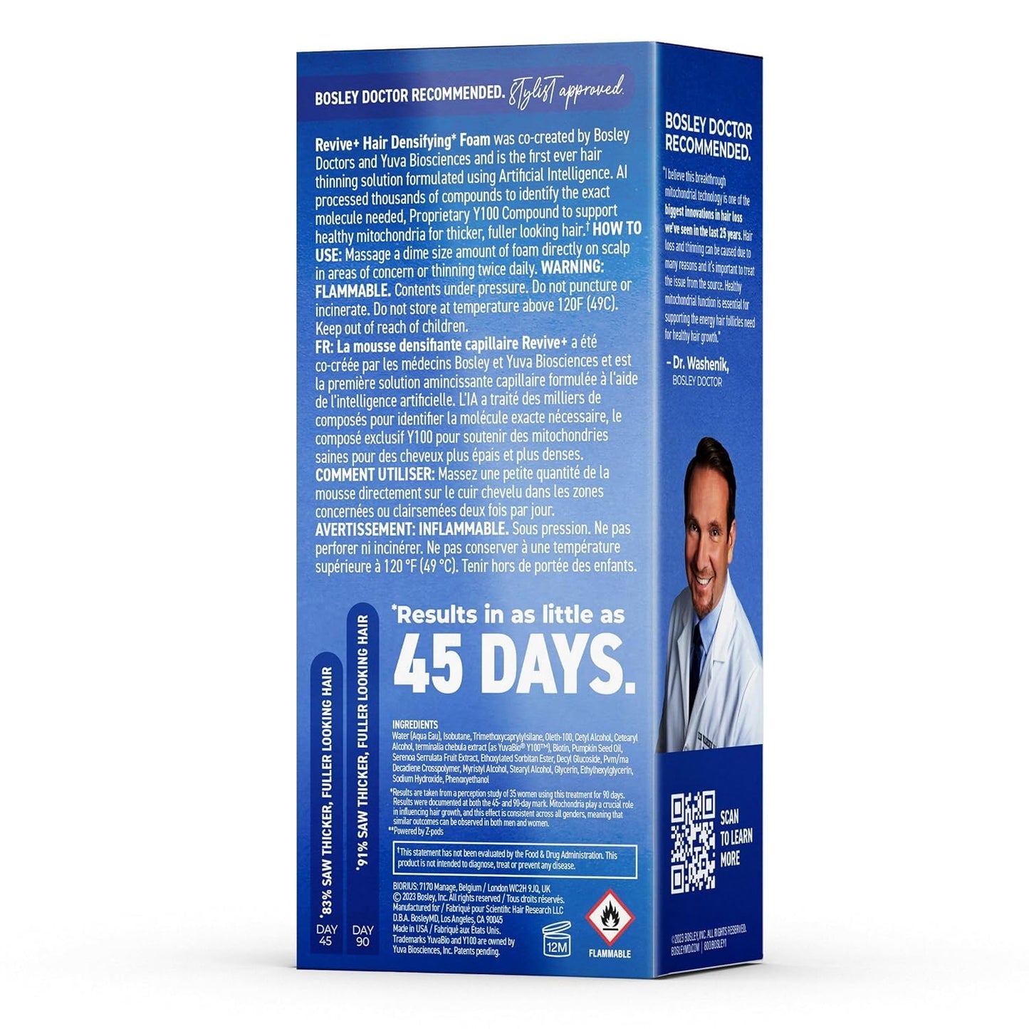Sky Blue BosleyMD Men’s Revive + Densifying Treatment Foam – Drug-Free Hair Thinning Treatment with YuvaBio® Y100™, Biotin & Pumpkin Seed Oil – 60-Day Supply, 2.11 oz