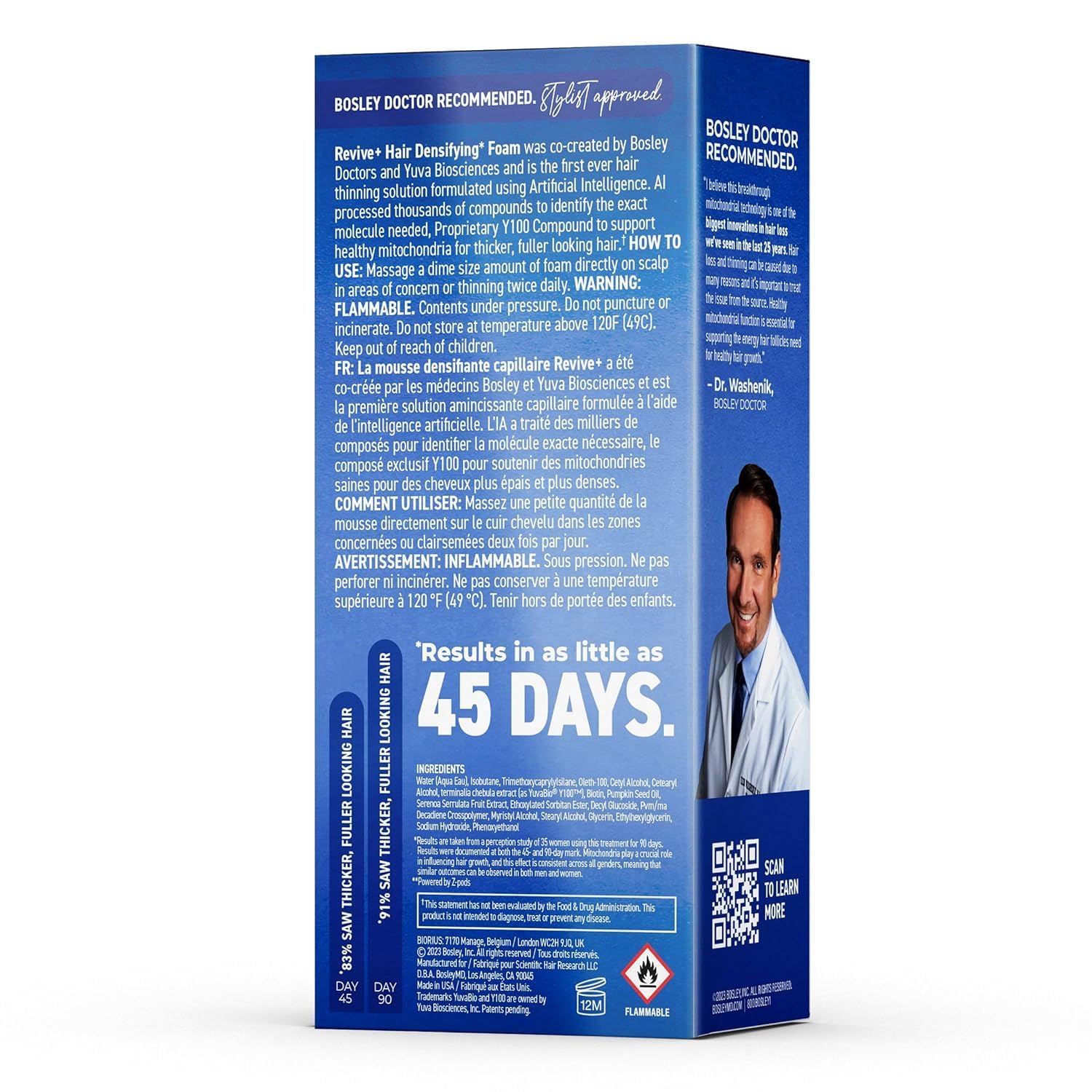 Sky Blue BosleyMD Men’s Revive + Densifying Treatment Foam – Drug-Free Hair Thinning Treatment with YuvaBio® Y100™, Biotin & Pumpkin Seed Oil – 60-Day Supply, 2.11 oz