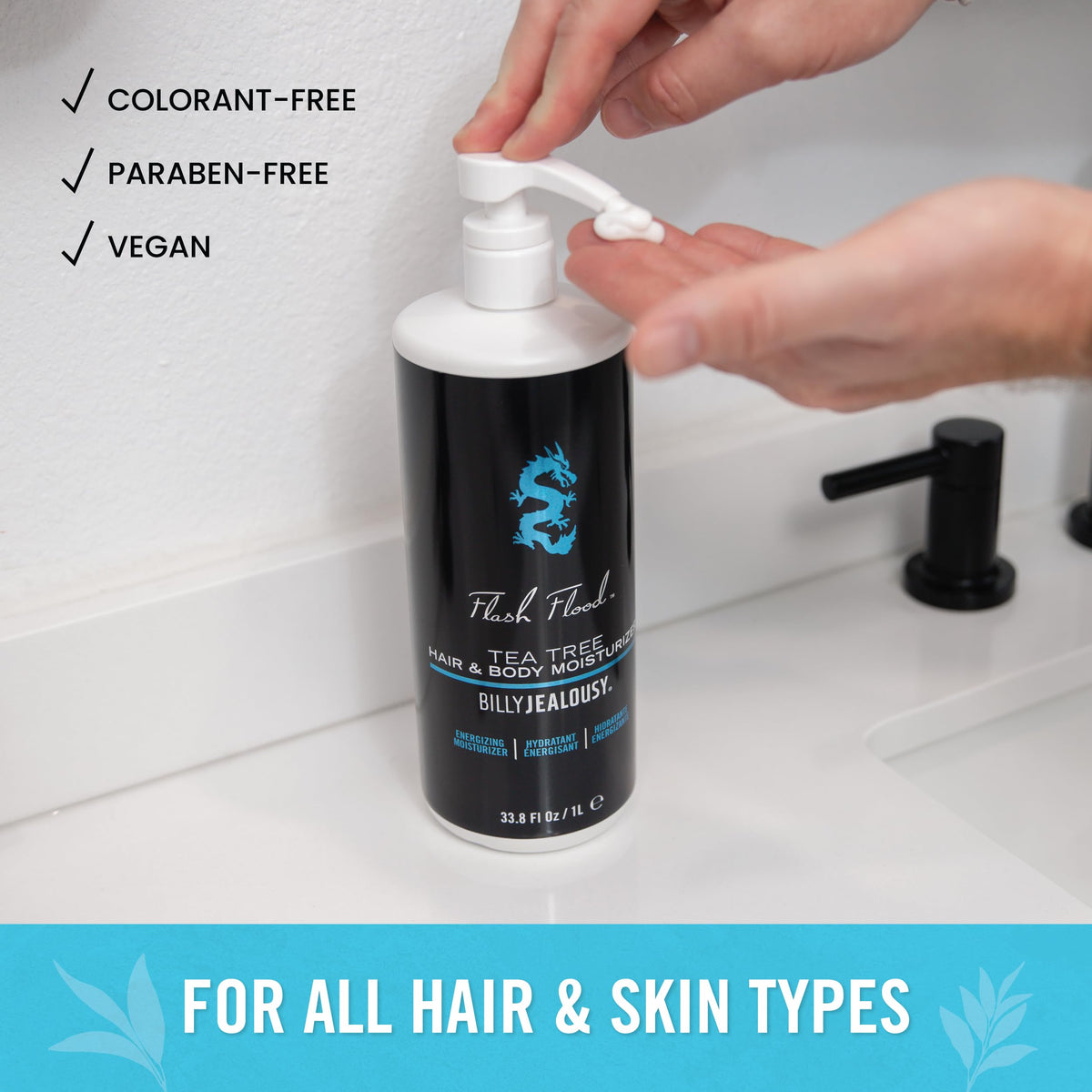 Light Gray Billy Jealousy Flash Flood Tea Tree Hair & Body Moisturizer Ideal for All Hair & Skin Types with Tea Tree, Lavender and Peppermint