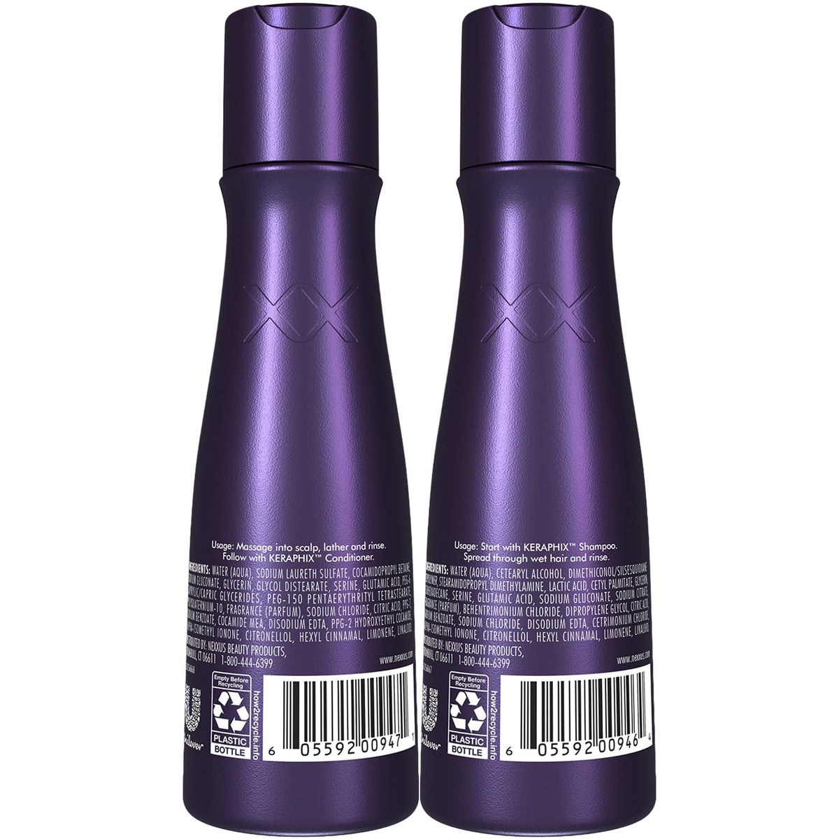 White Smoke Nexxus Travel Shampoo & Conditioner Set, Keraphix – Keratin Repair Products for Dry, Damaged Hair, Split Ends, Frizz Control, 3 Oz Ea