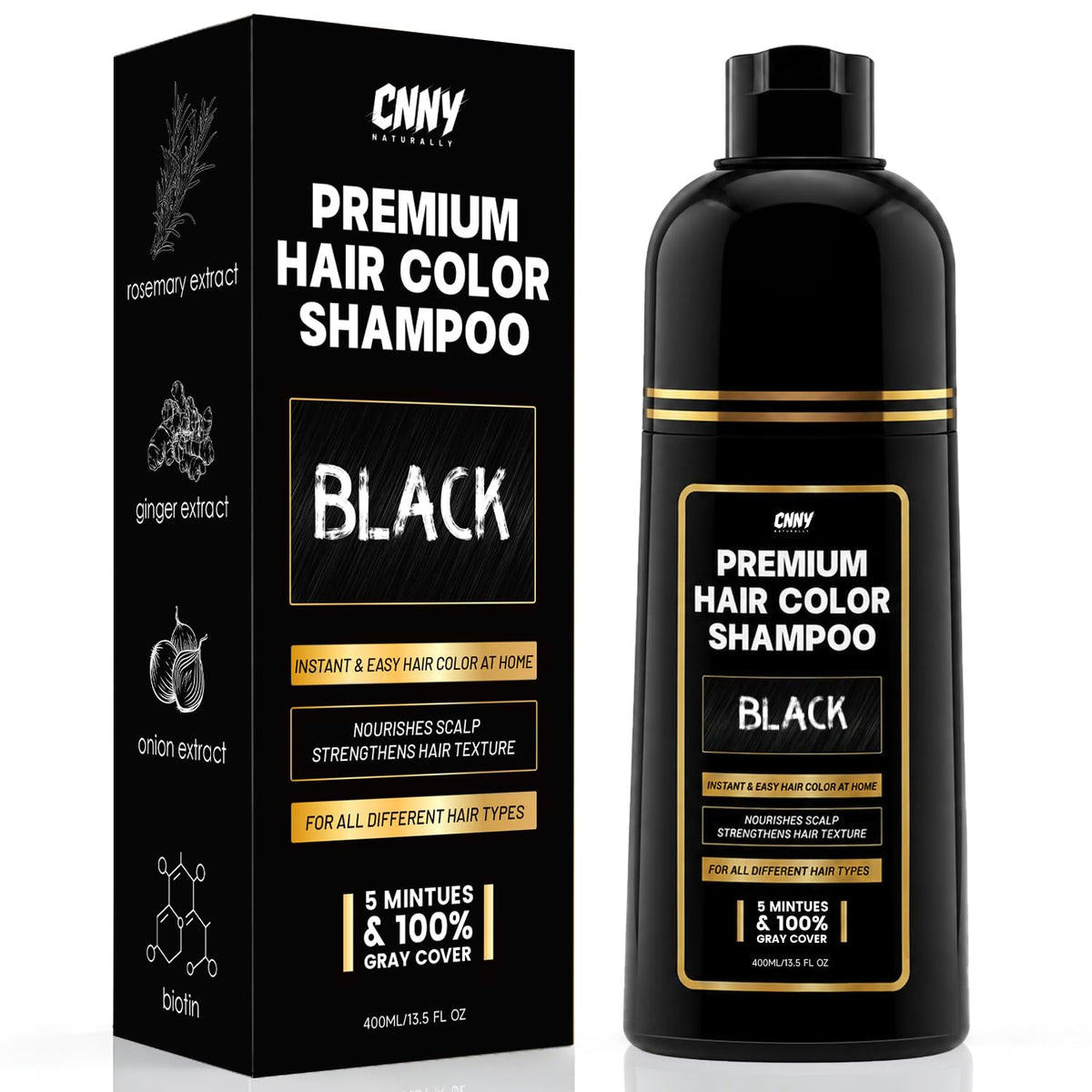 Black CNNY Black Hair Dye Shampoo for Covers Gray Hair 13.5 oz