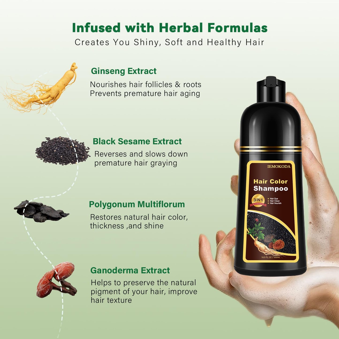 Gray Fvquhvo Natural Instant 3 in 1 Hair Color Dye Shampoo for Gray Hair - Men & Women, Long Lasting Dark Brown