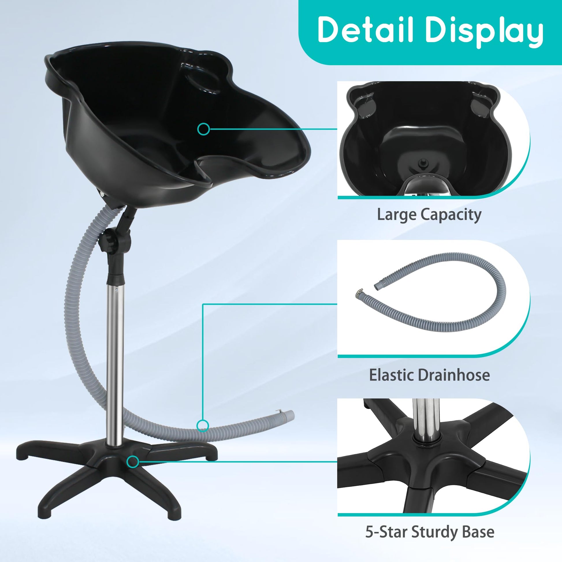 Lavender HomGarden Adjustable Height Portable Salon Deep Basin Shampoo Sink with Drain, Hair Treatment Barber Bowl Tool Beauty Salon Equipment