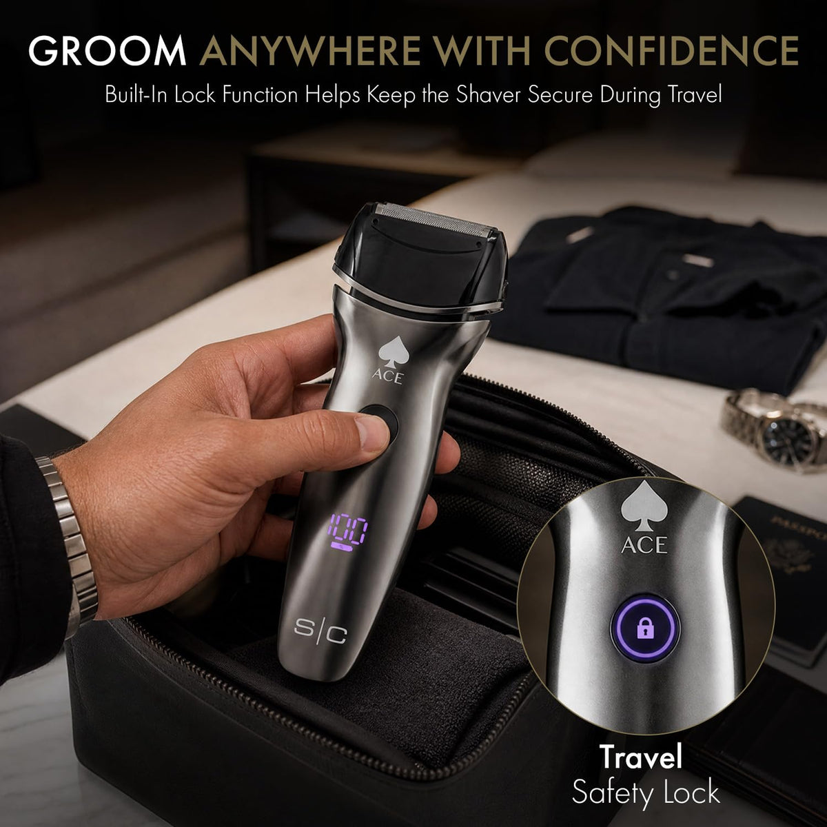 Black StyleCraft Ace Mens Electric Cordless Wet/Dry Shaver with Precision Foil Shaver, Triple Shave System with LCD Display, Smart Contour