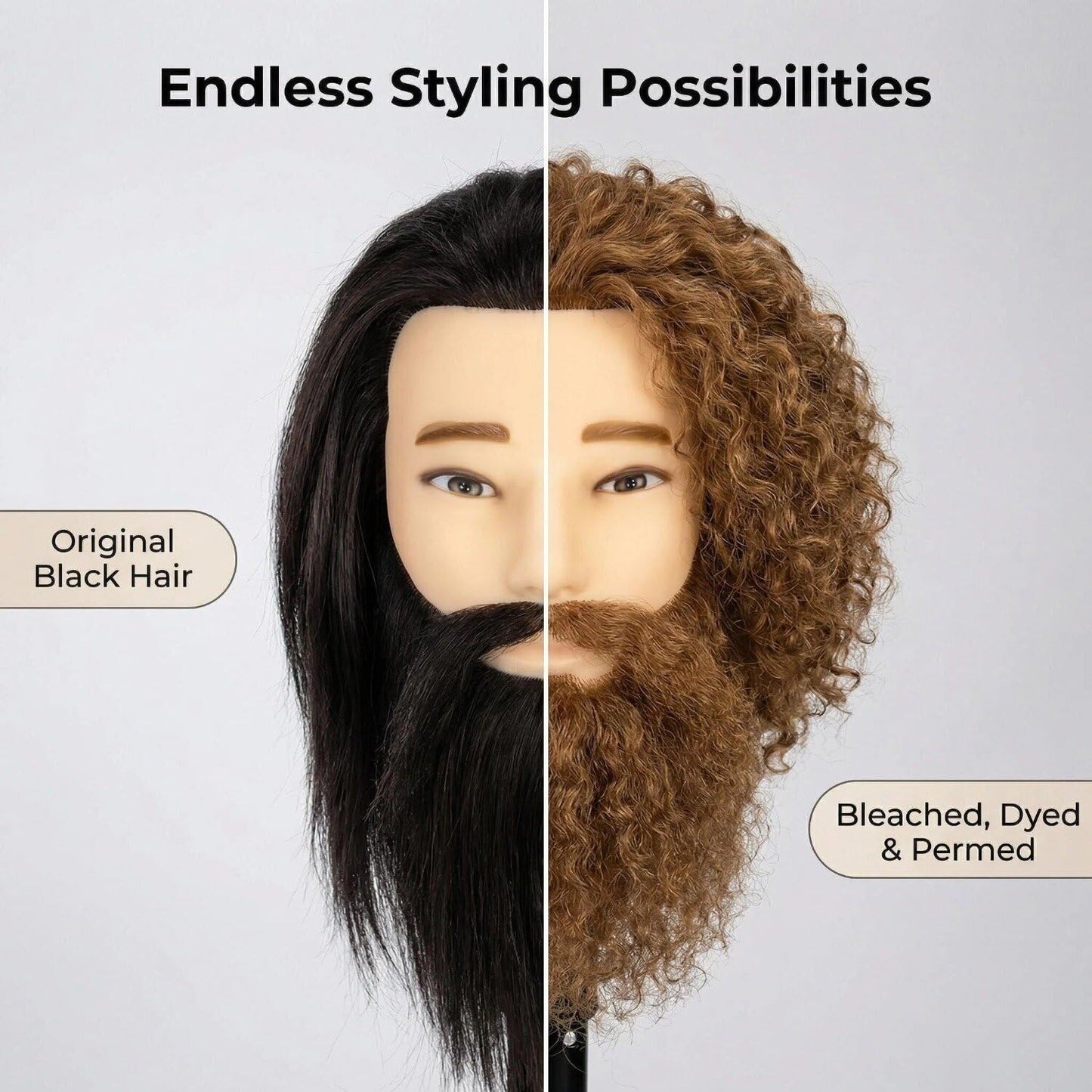 Lavender Romance Queen Male Mannequin Head With Hair Human Hair Manikin For Men Cosmetology 8inch Straight Beard Manikin Head With Human Hair with Stand Practice Cutting Styling (8inch)