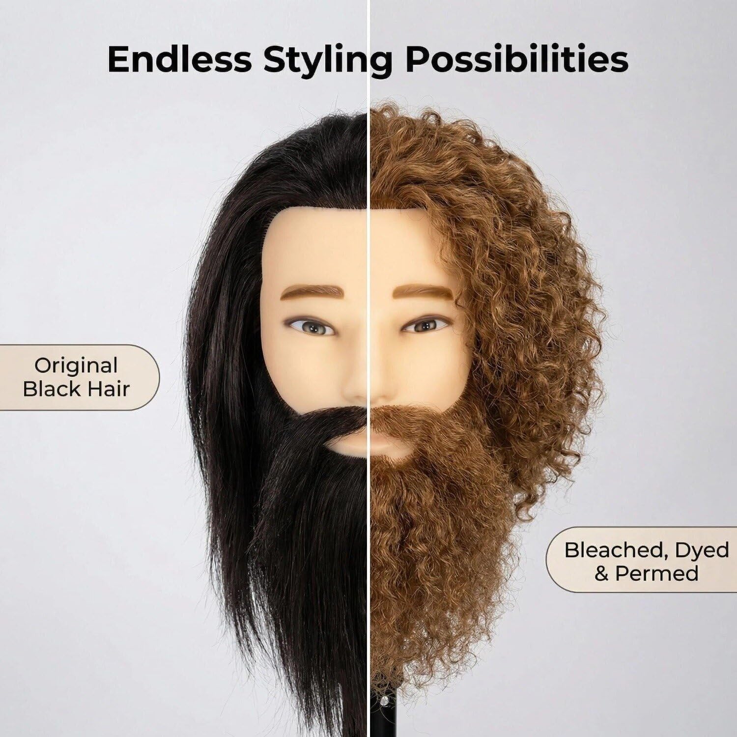Lavender Romance Queen Male Mannequin Head With Hair Human Hair Manikin For Men Cosmetology 8inch Straight Beard Manikin Head With Human Hair with Stand Practice Cutting Styling (8inch)