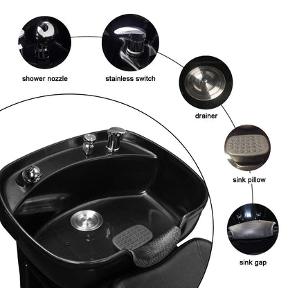 White Smoke Ainfox Shampoo Barber Backwash Chair, ABS Plastic Shampoo Bowl Sink Chair for Spa Beauty Salon (Black)