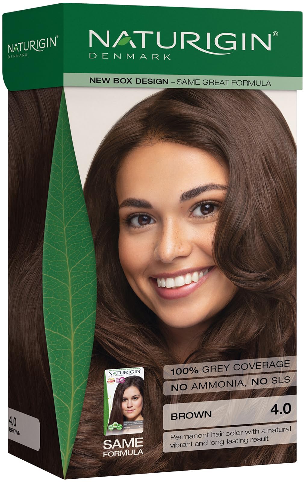Black Naturigin Permanent Hair Dye - 4.0 Brown - 100% Gray Coverage, Long-Lasting Natural hair Color - Ammonia & Paraben-Free, Vegan and Plant-Infused Formula (Pack of 1)
