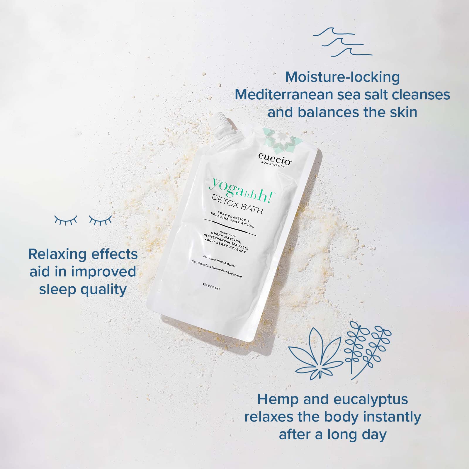 Lavender Cuccio Somatology Yogahhh! Detox Bath - Post Workout Relaxing Body Soak - Regenerate Tired & Sore Muscles - Anti-aging Vegan Formula - Epsom Salts, Goji Berries, Eucalyptus, Greek Mastiha - 16 oz