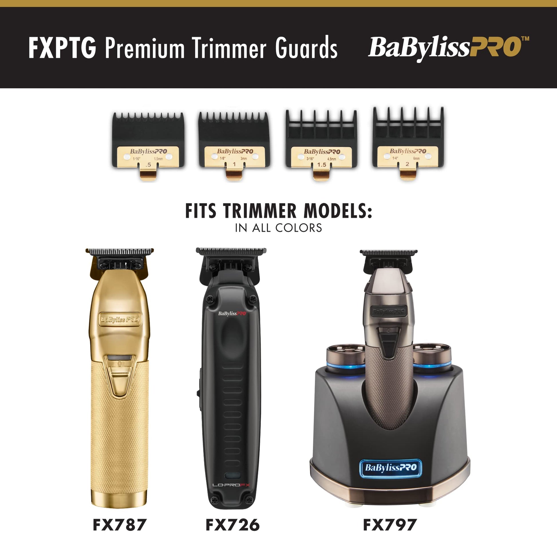 White Smoke BaBylissPRO Premium Trimmer Guards for FX797,FX787, FX726