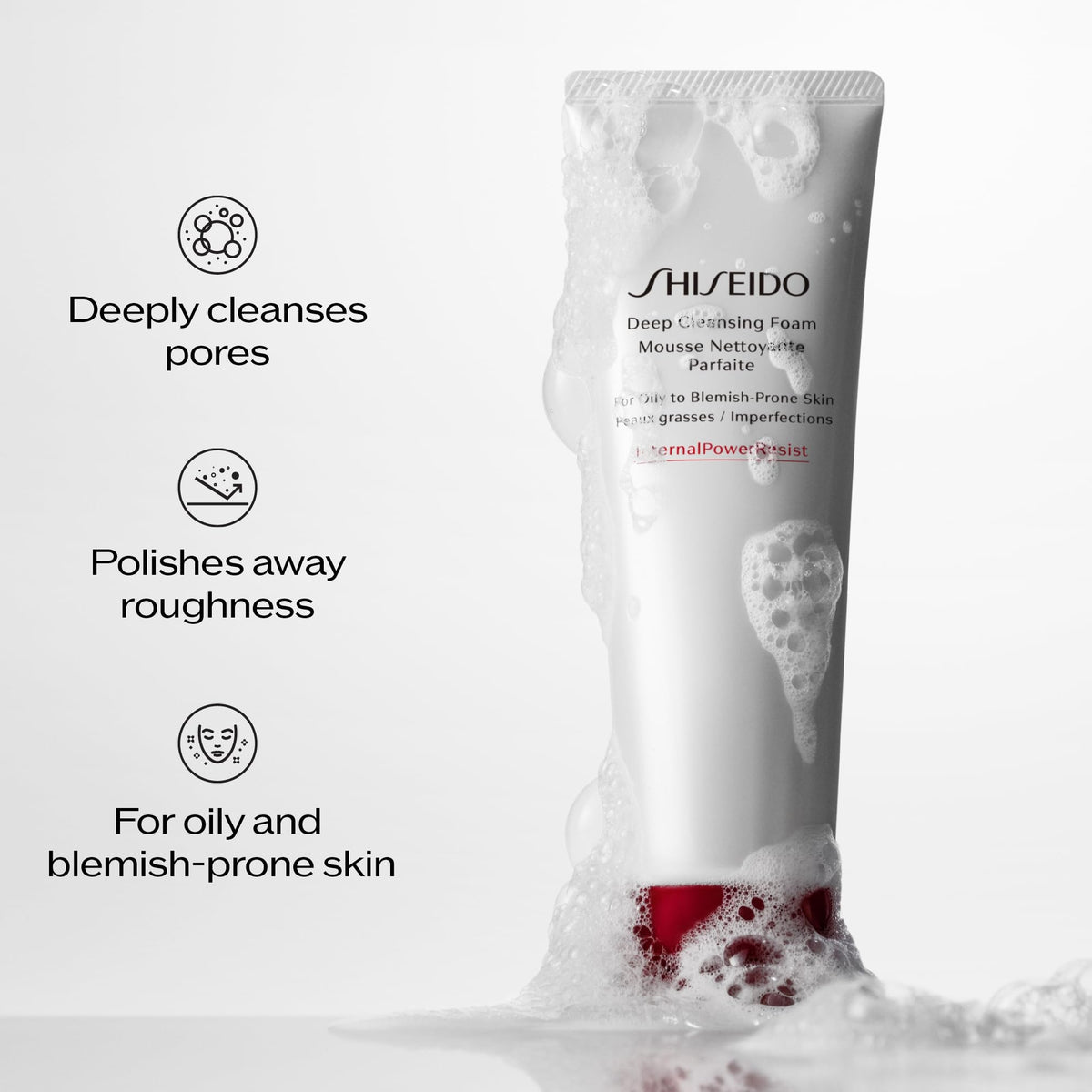 Lavender Shiseido Deep Cleansing Foam - 125 mL - Deeply Cleanses & Removes Impurities for a Fresh, Smooth Finish - For Oily to Blemish-Prone Skin