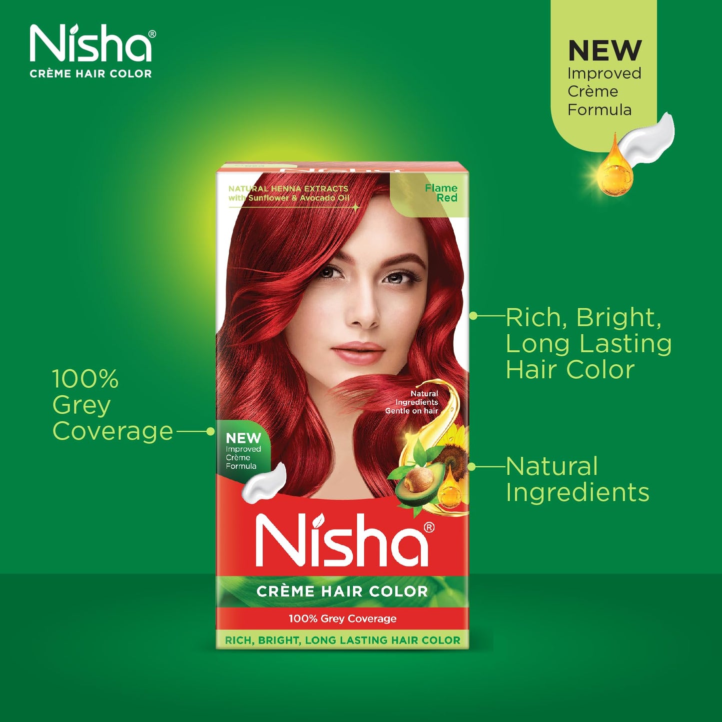 Forest Green Nisha cream hair color Fashion Highlights And Rich Bright Long-Lasting Colour Flame Red Pack of 2
