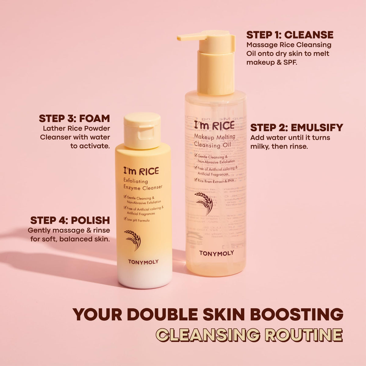Pink TONYMOLY I'm Rice Oil Cleanser - Korean PHA Makeup Remover, Non-Comedogenic