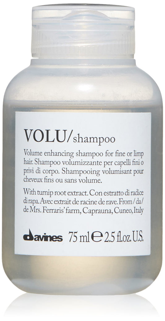 Light Gray Davines VOLU Shampoo, Volumizing Gentle Cleansing Action for Fine or Limp Hair - Making it Soft and Light with a Lasting Boost of Body and Volume, Travel Size, 2.54 Fl Oz