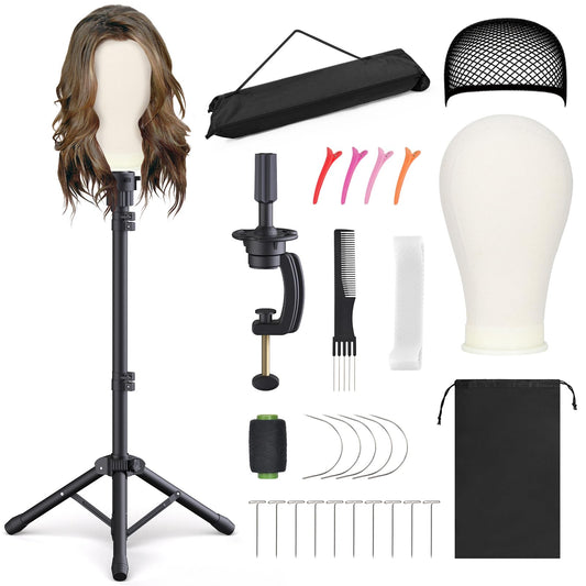 White Smoke Relx Reinforced Wig Stand with Mannequin Head - Adjustable Wig Head Stand with Head for Wigs - Manikin Head Set for Cosmetology, black
