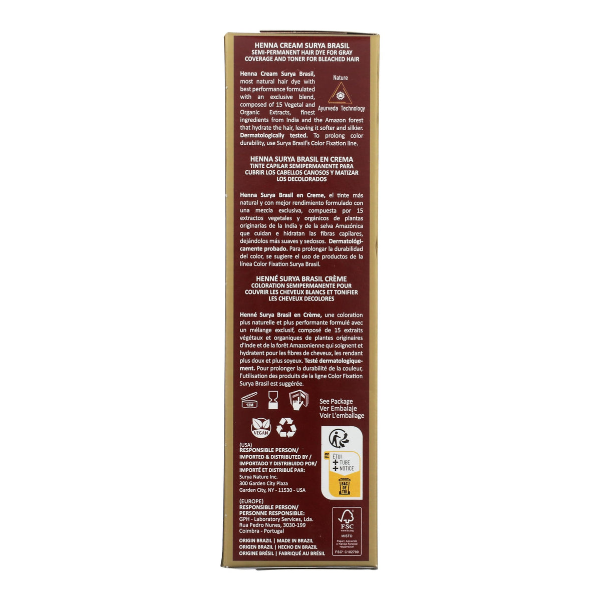 Dim Gray Surya Brasil Henna Cream Dark Brown - 96% Natural Ingredients, Vegan, Cruelty-Free, Eco-Friendly, Semi-Permanent Hair Color, Deep Hydration & Shine, 2.37 oz