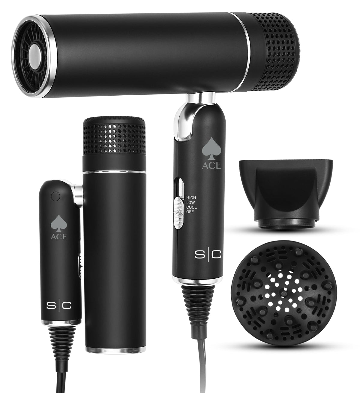 White Smoke StyleCraft Ace Foldable Hair Dryer with 1600W Motor, Travel-Friendly Design