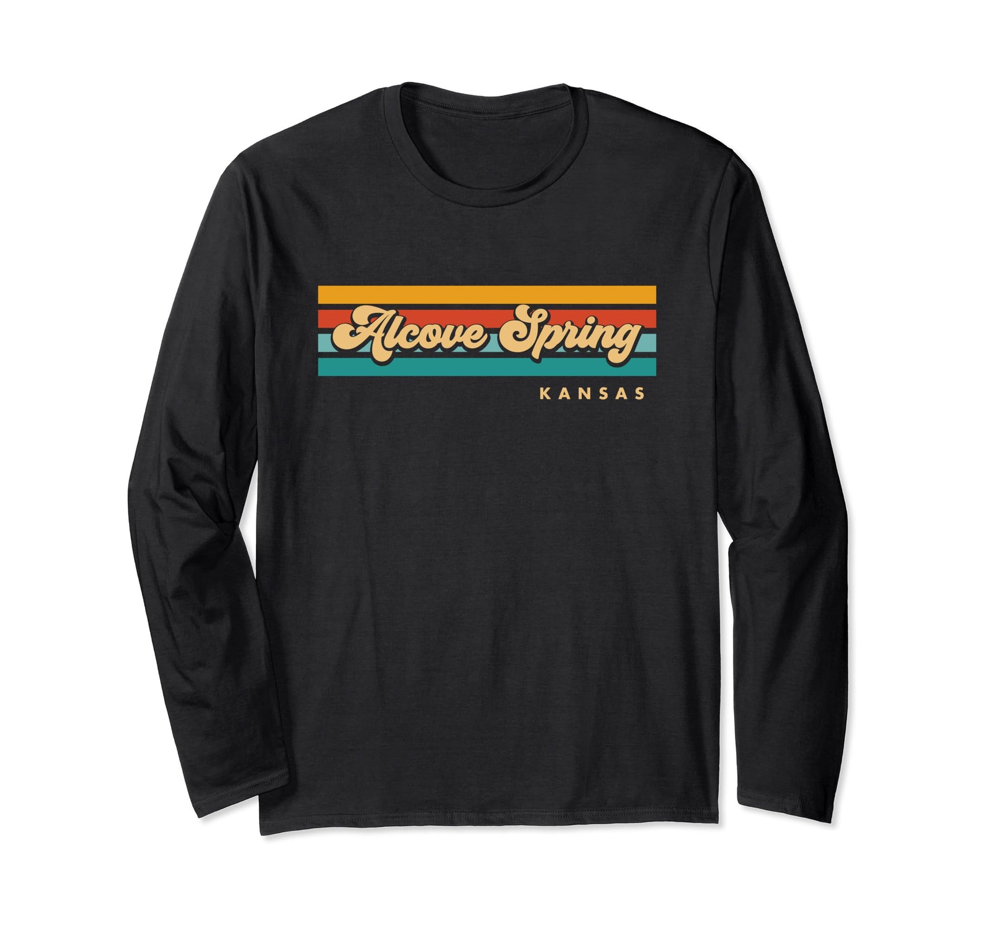 Dark Slate Gray Vintage Sunset Stripes Alcove Spring, Kansas Long Sleeve T-Shirt