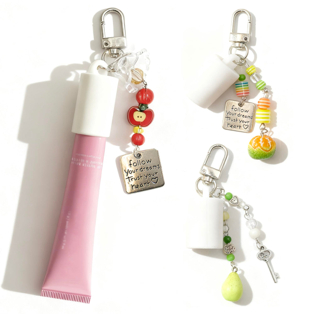 White Smoke Lip Balm Holder Cap Keychains for Lipstick, Lip Gloss - Compatible with Summer Fridays & LANEIGE（No Lip Balm）