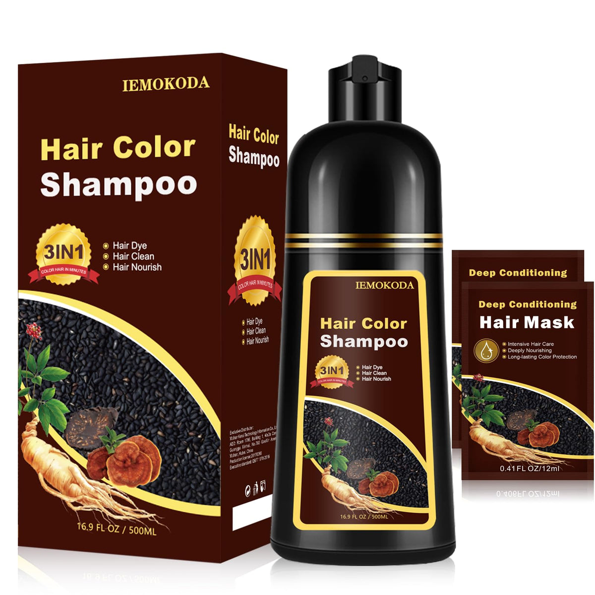 White Smoke Fedulili Instant Dark Red Wine Hair Dye Shampoo for Gray Hair, Natural Hair Color Shampoo for Women Men, 100% Coverage for Salon Home Use, 17.5 Fl Oz (Dark Red Wine)