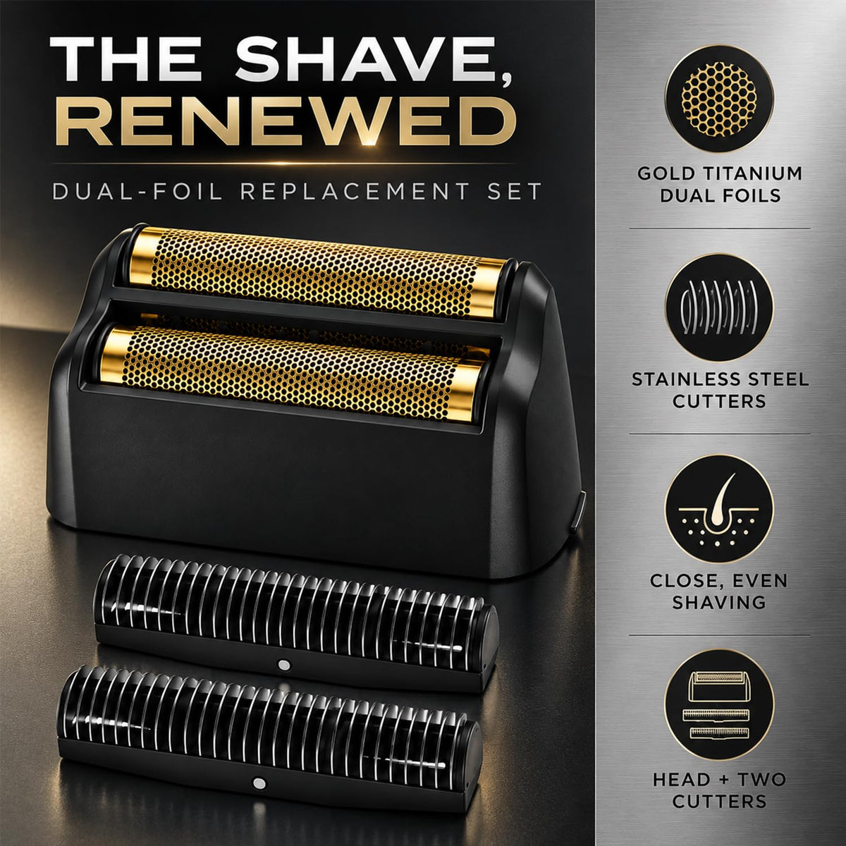 Black Replacement Foil Head & Cutters for StyleCraft Instinct Shaver(1 Pack)