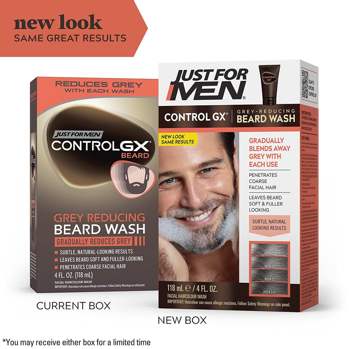 White Smoke Just for Men Control GX Grey Reducing Beard Wash with Keratin, 4 Fl Oz (Packaging May Vary) - 6 Pack