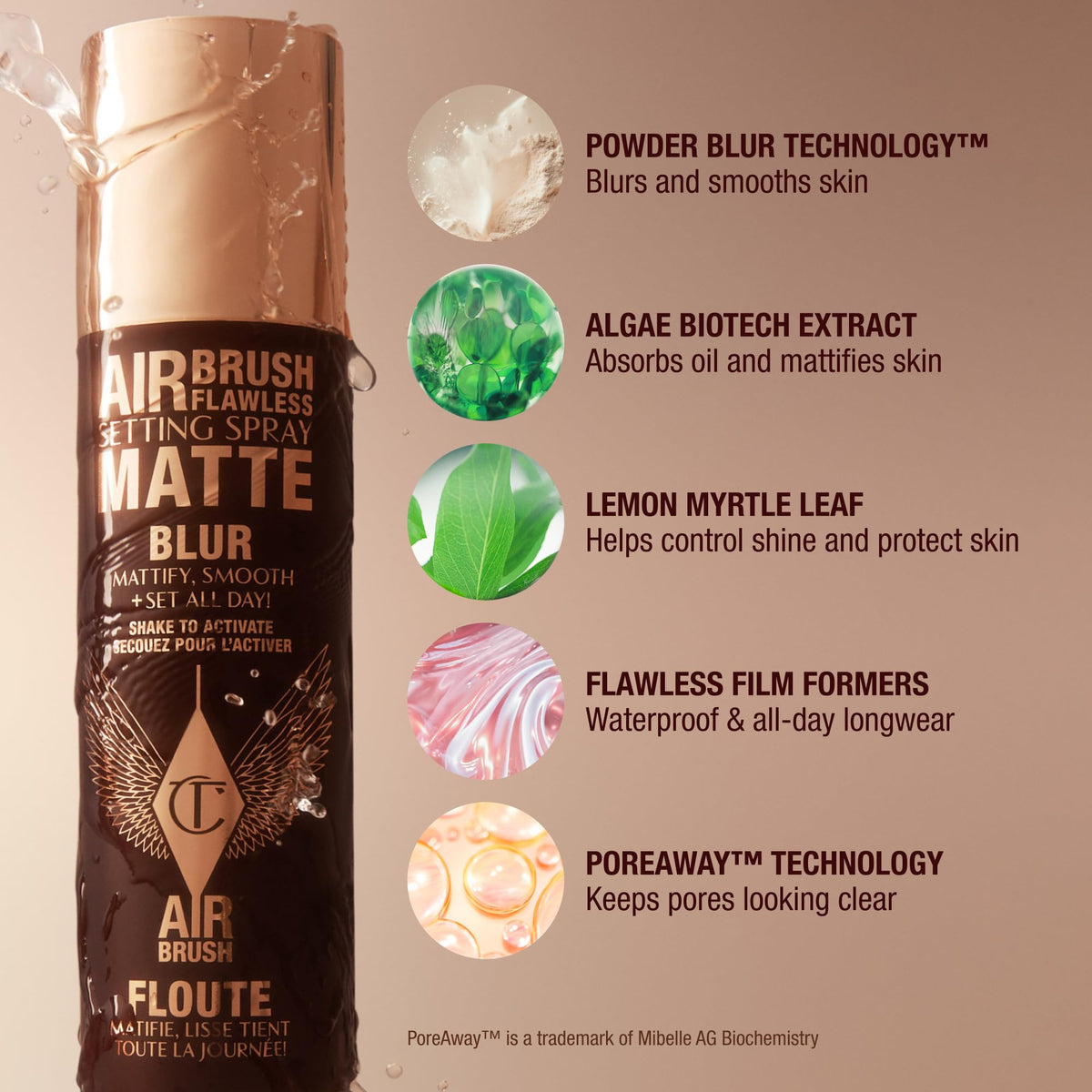 Rosy Brown Charlotte Tilbury Airbrush Flawless Matte Setting Spray – Ulta-Fine Mist to Prime & Set Makeup Up to 16Hr – Oil and Shine Control with Blurring Matte Finish, Humidity & Waterproof