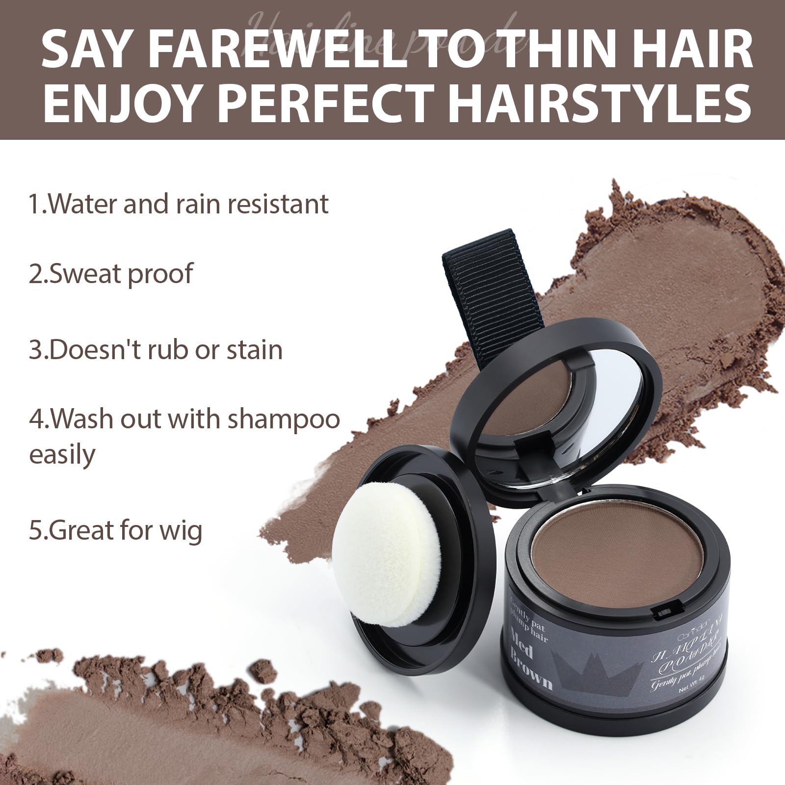White Smoke 2 Pack Hairline Powder for Women and Men, Used to Root Touch Up Hair Color, Thinning and Gray Hair Coverage and Bald Spots Coverage, Medium Brown