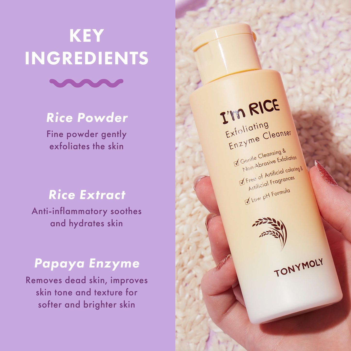 Plum TONYMOLY I’m Rice Exfoliating Enzyme Cleanser – Rice Powder Face Wash & Papaya Enzyme Scrub, Gentle AHA Brightening Mask for Smooth Radiant Skin, 50g