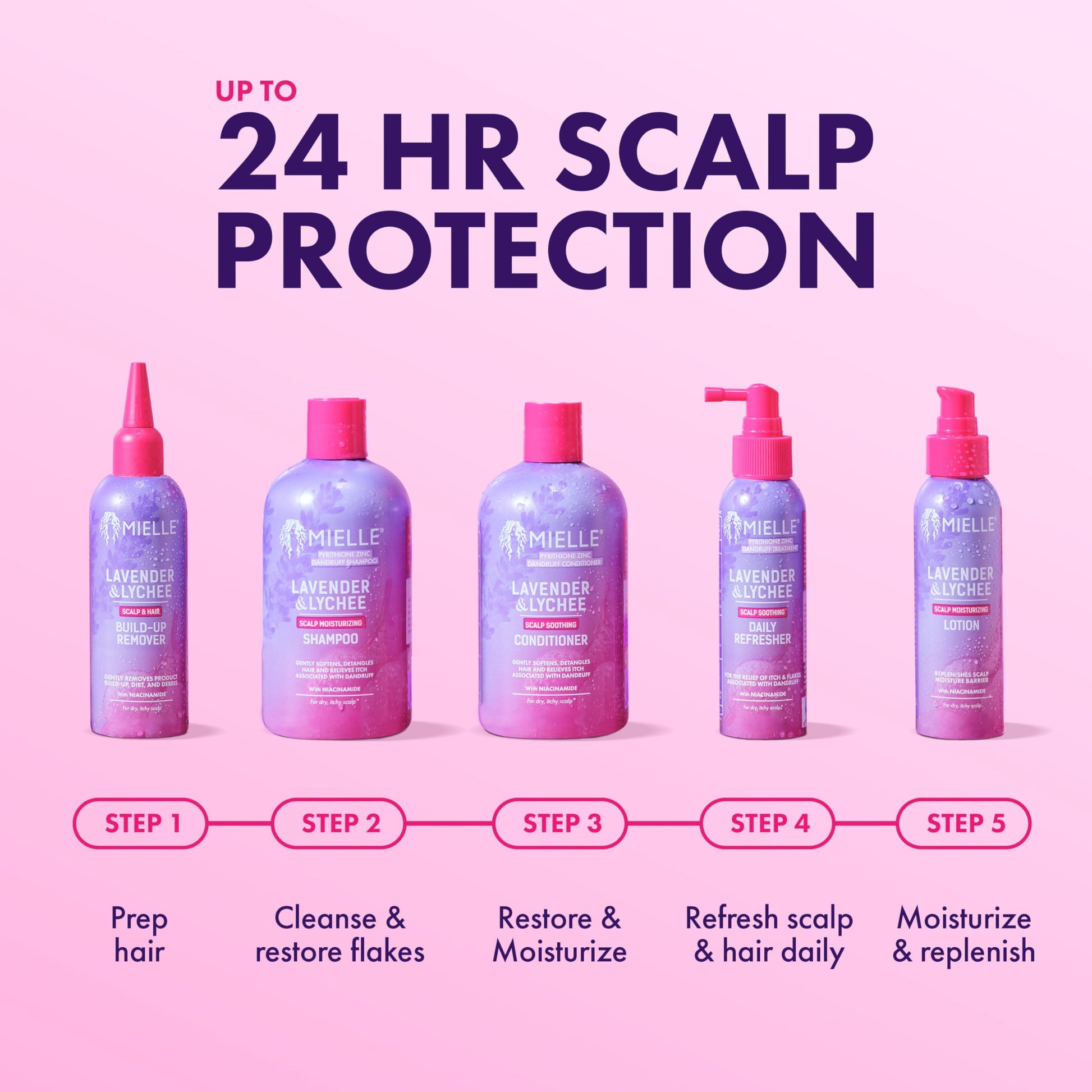 Misty Rose Mielle Organics Lavender & Lychee Scalp & Hair Build-Up Remover, Clarifying Pre-Shampoo Treatment for Product Build Up, Dirt & Oil, With Niacinamide, Castor Oil & Lavender Extract, 4 fl oz