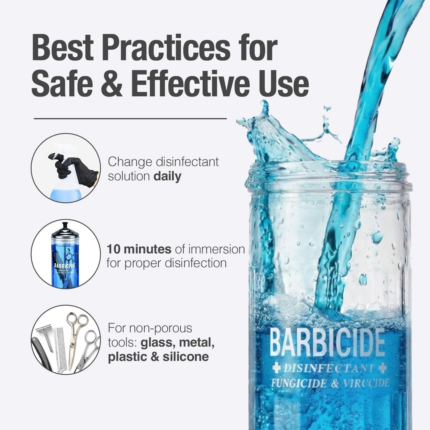 White Smoke BARBICIDE Disinfectant Jar and Concentrate Starter Set (21 Oz Jar + 16 Fl Oz)– Professional Salon, Spa & Barber Tool Sanitizing Kit