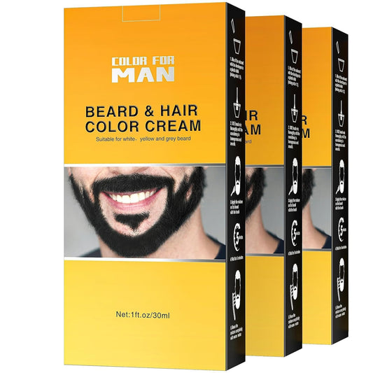 Light Goldenrod Beard Dye For Men,Beard Coloring For Men,Black Beard Dye Mustache And Beard Dye For Men, 3 Pcs Mens Beard Dye With Beard Brush Fast And Easy Use, Mustache Dye For Gray Facial Hair(Black 3 Sets)