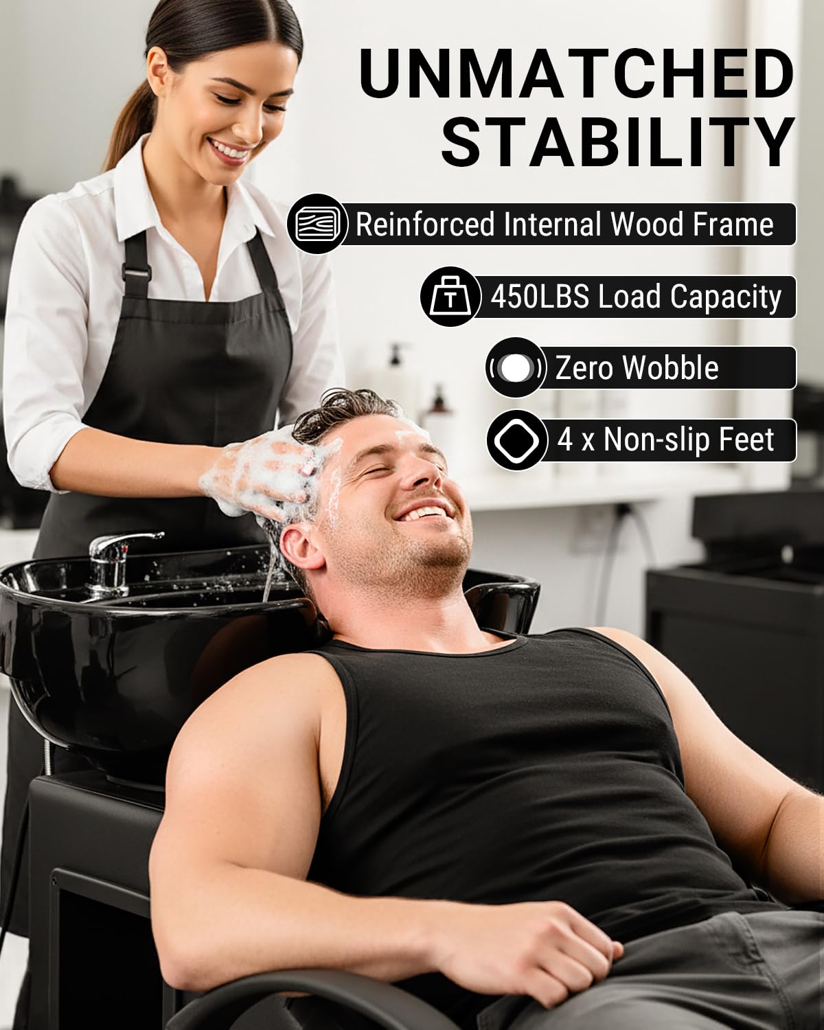 Black IJIALIFE Shampoo Bowl and Chair Set for Salon, Hair Washing Station for Hair Stylist, ABS Shampoo Bowl Sink Chair with Side Store Compartment for Spa Beauty Barbershop, Black