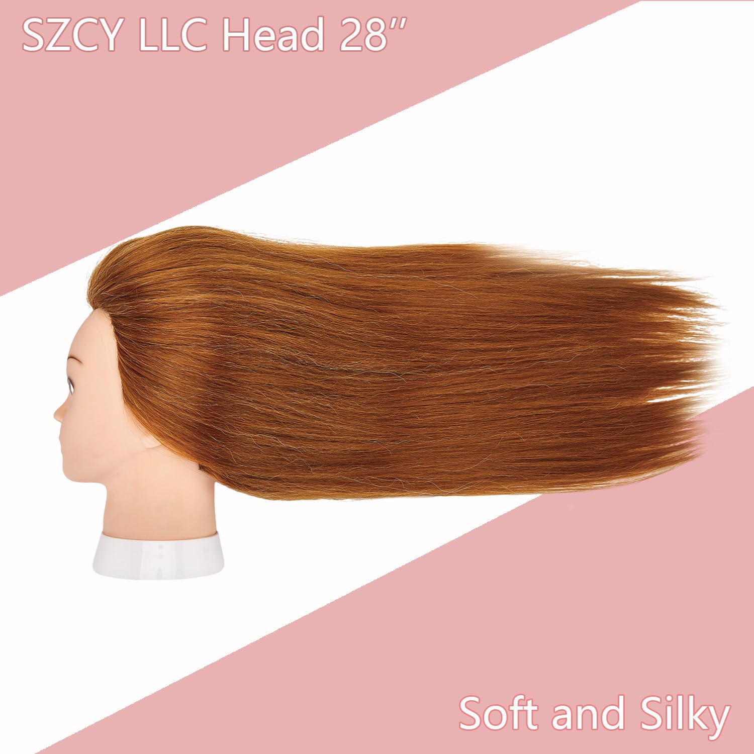 White Smoke Mannequin Head with 80% Human Hair, 28'' Doll Head for Cosmetology & Hairdresser, Real Hair Cosmetology Makeup Hairdressing Training Head